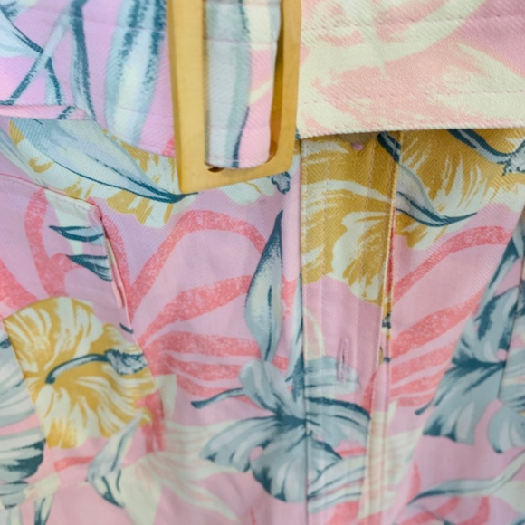 Natural Elements Silk Shirt Dress Size 14 Pink Floral Tropical Hawaiian Belted - Picture 8 of 13